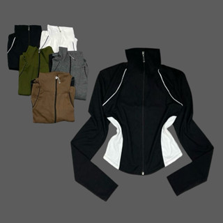 Áo Khoác Ủ Kem Cổ Cao May Viền Phối Màu Eo, KHÔNG TÚI, Tay Xỏ Ngón VPE-02