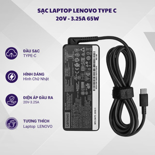 Sạc Laptop Lenovo Type C 20V - 3.25A 65W Sạc ThinkPad E480 E580 L380-YOGA L480 L580,...