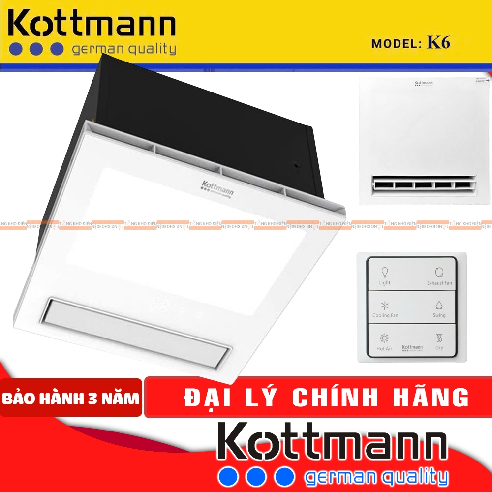 Quạt sưởi âm trần Kottmann K6 | 5 in 1. Sưởi, Sấy, Mát, Thông gió hút mùi, Chiếu sáng [CHÍNH HÃNG]