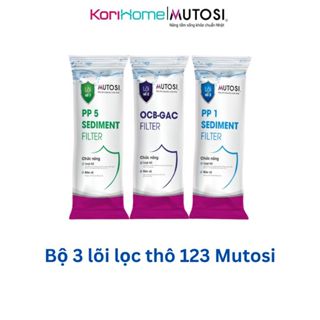 (Tặng gông) Bộ 3 lõi thô 123 Mutosi dùng cho máy lọc nước gia đình, Combo lõi lọc 123 dùng cho cốc lọc - Hàng chính hãng