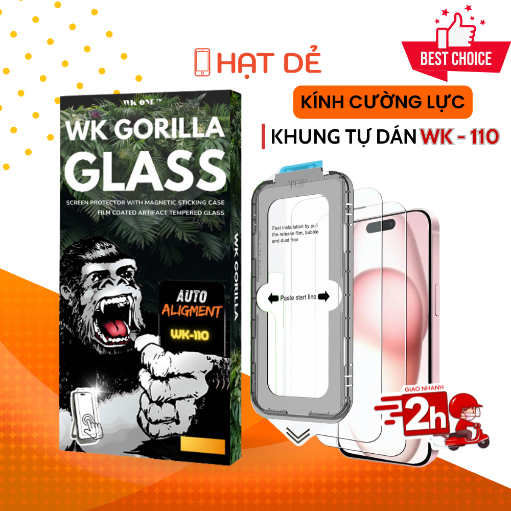 Kính cường lực Full Màn Hình 3D WK ONE WK-110 Khung tự dán dành cho iphone 11/12/13/14/15/16/Pro/Plus/Pro Max