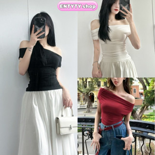 Áo kiểu trễ vai nữ phong cách tiểu thư thanh lịch chất thun tăm lạnh co dãn dễ phối đồ ENTYTY LENOGI