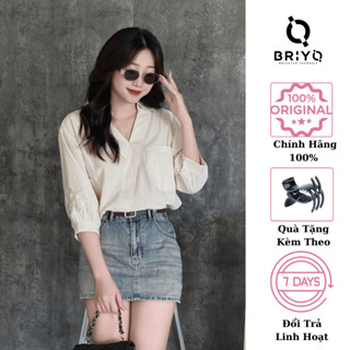 Áo Sơ Mi Nữ Cổ Chéo Trẻ Trung Thanh Lịch Thiết Kế Chất Mềm Mịn BRIYO SM26C