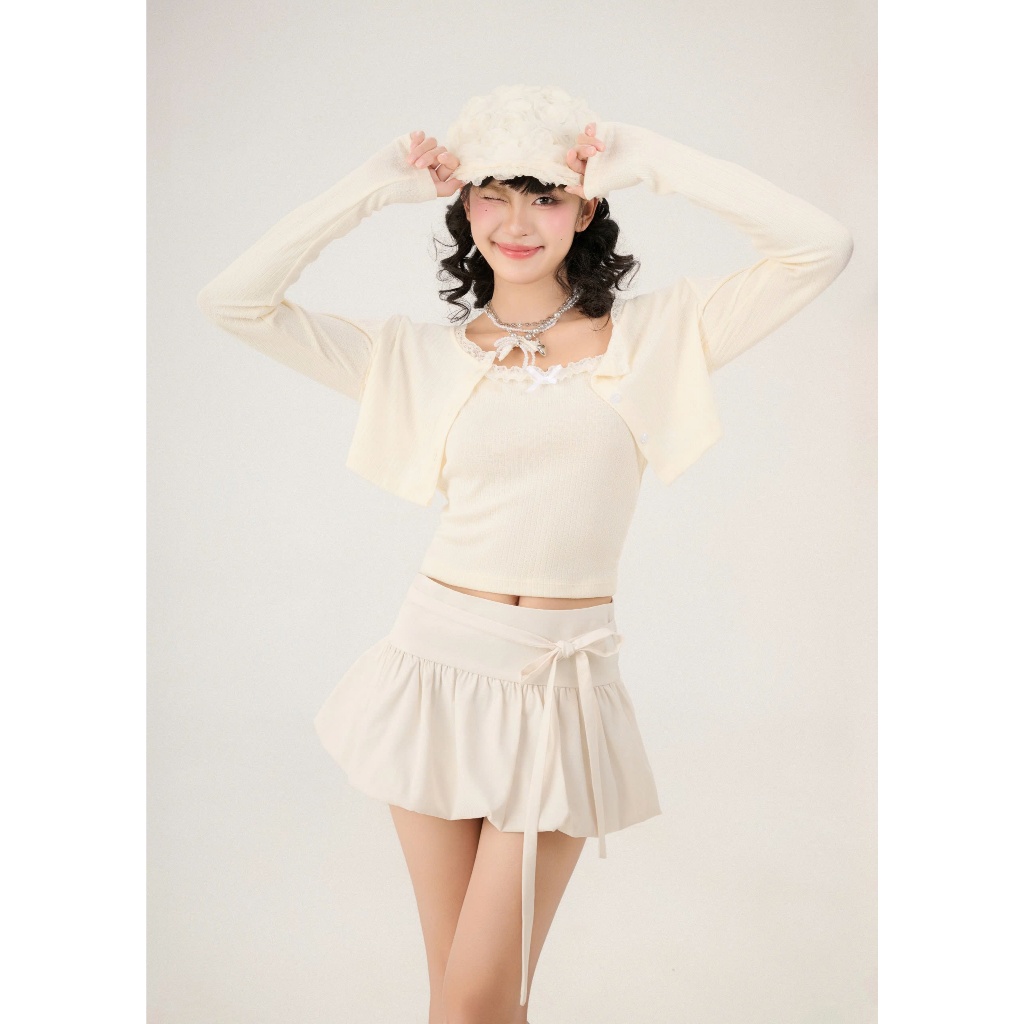 AREUM ÁO Tay Dài BUDDIES Cổ Viền Ren (Áo hai dây + Áo khoác ngoài) | BigBuy360 - bigbuy360.vn