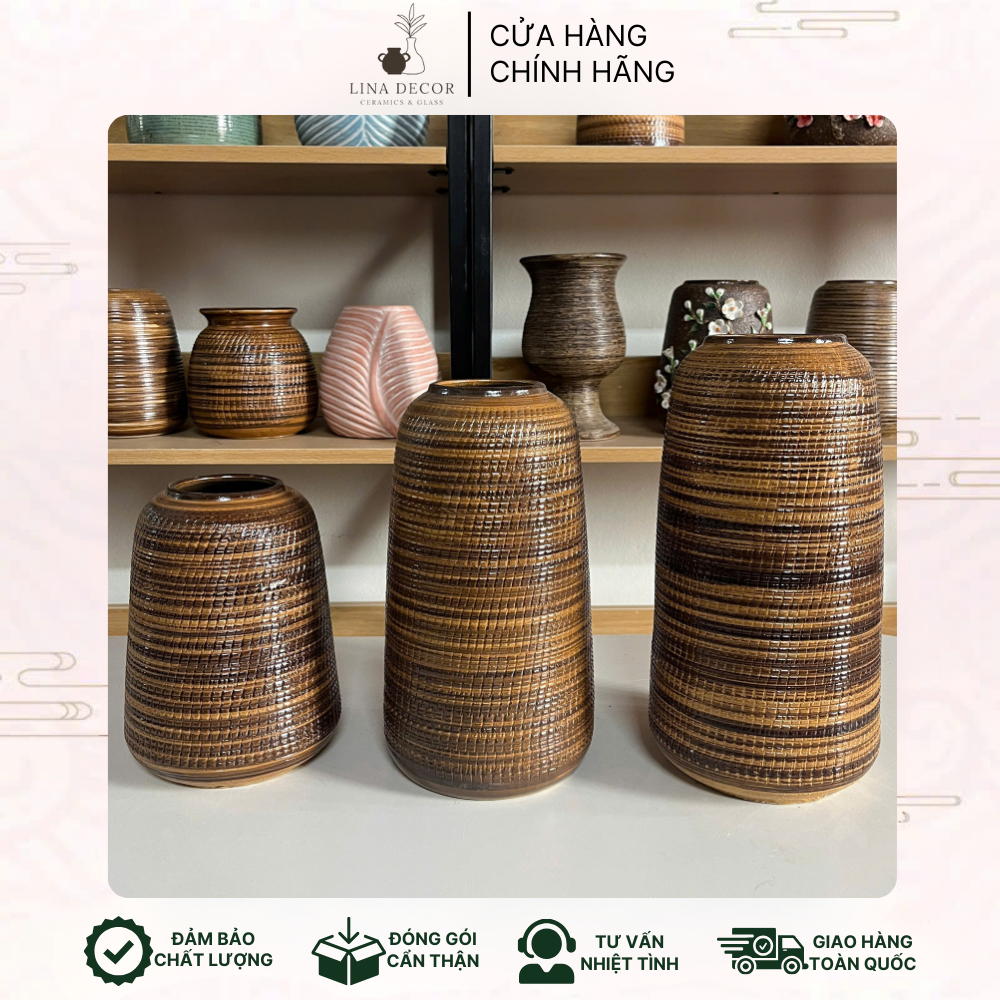 Set 3 bình hoa dáng đu đủ gốm sứ Bát Tràng