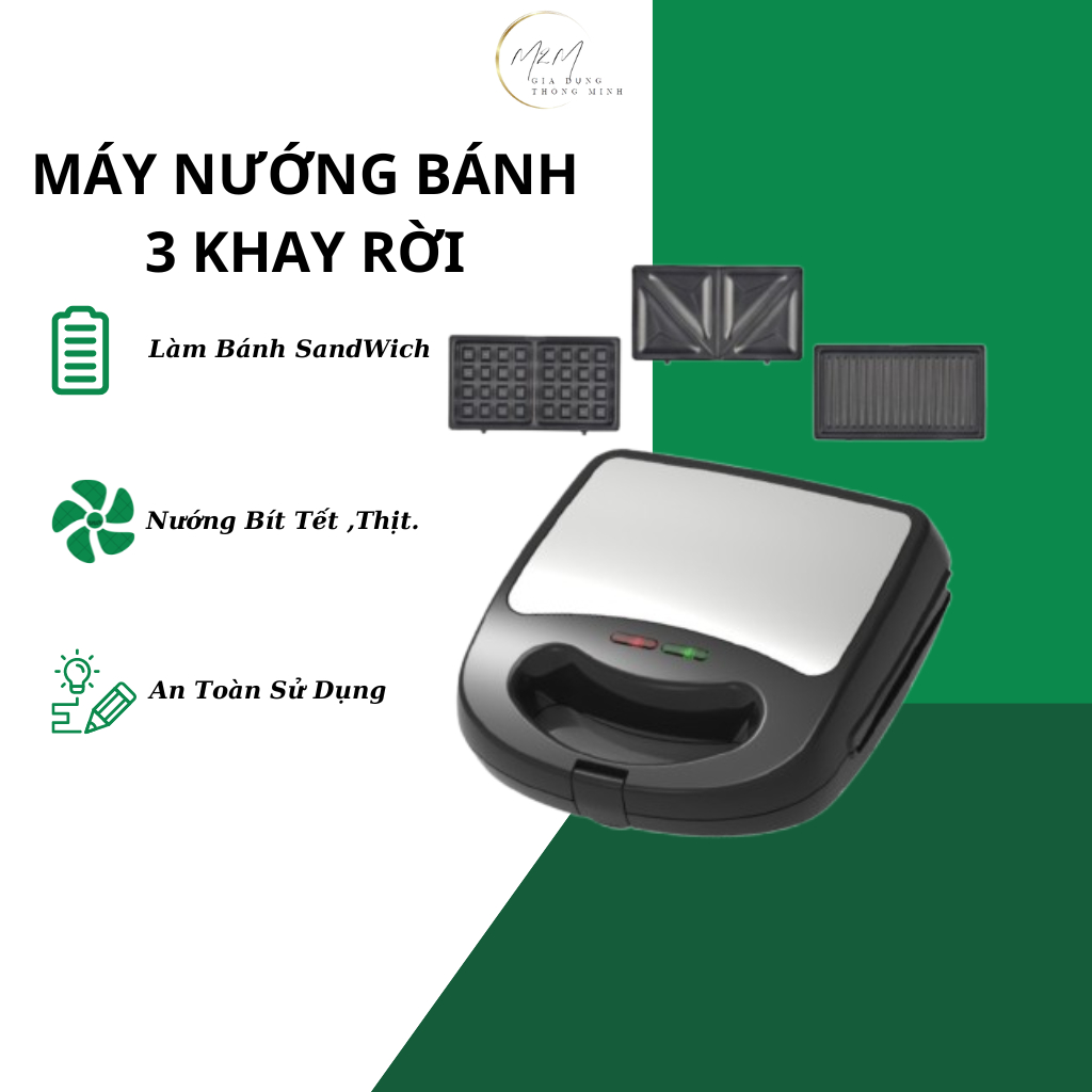 Máy Kẹp Bánh Mỳ 3 Khay Tháo Rời Làm Bánh Nướng Thịt Đa Năng