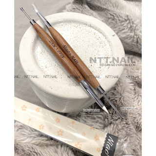 Cọ cán gỗ 2 đầu silicon nặn định hình hoa gel nail niao