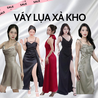 [XẢ KHO] Váy Lụa Dự Tiệc Trễ Vai Xẻ Đùi Sang Chảnh - Váy Lụa Xả Kho