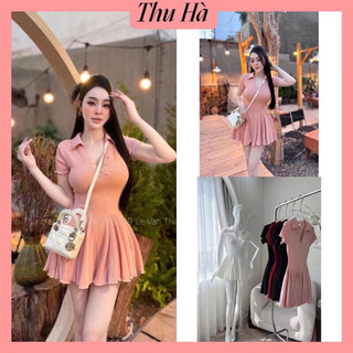 Váy Polo Bo Eo Xoè Dáng Ngắn Siêu Xinh Chất Tăm Thái L1 Co Giãn
