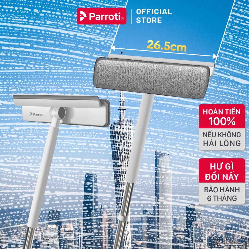  Cây Lau Kính Thông Minh 2 Trong 1 Vừa Chùi Kính Vừa Gạt Nước Parroti Shiny - SN05 
