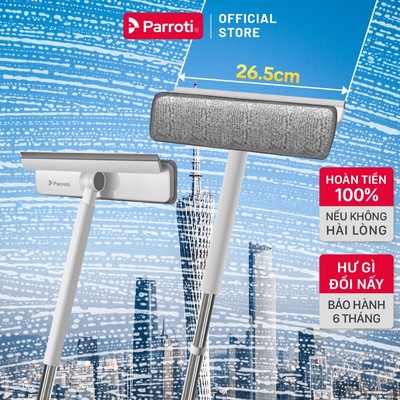 Cây Lau Kính Cán Dài Parroti Shiny SN05 - Dụng Cụ Lau Tủ Kính Cửa Sổ Thông Minh 2 Trong 1 Đầu Gạt Silicon Xoay Đa Năng