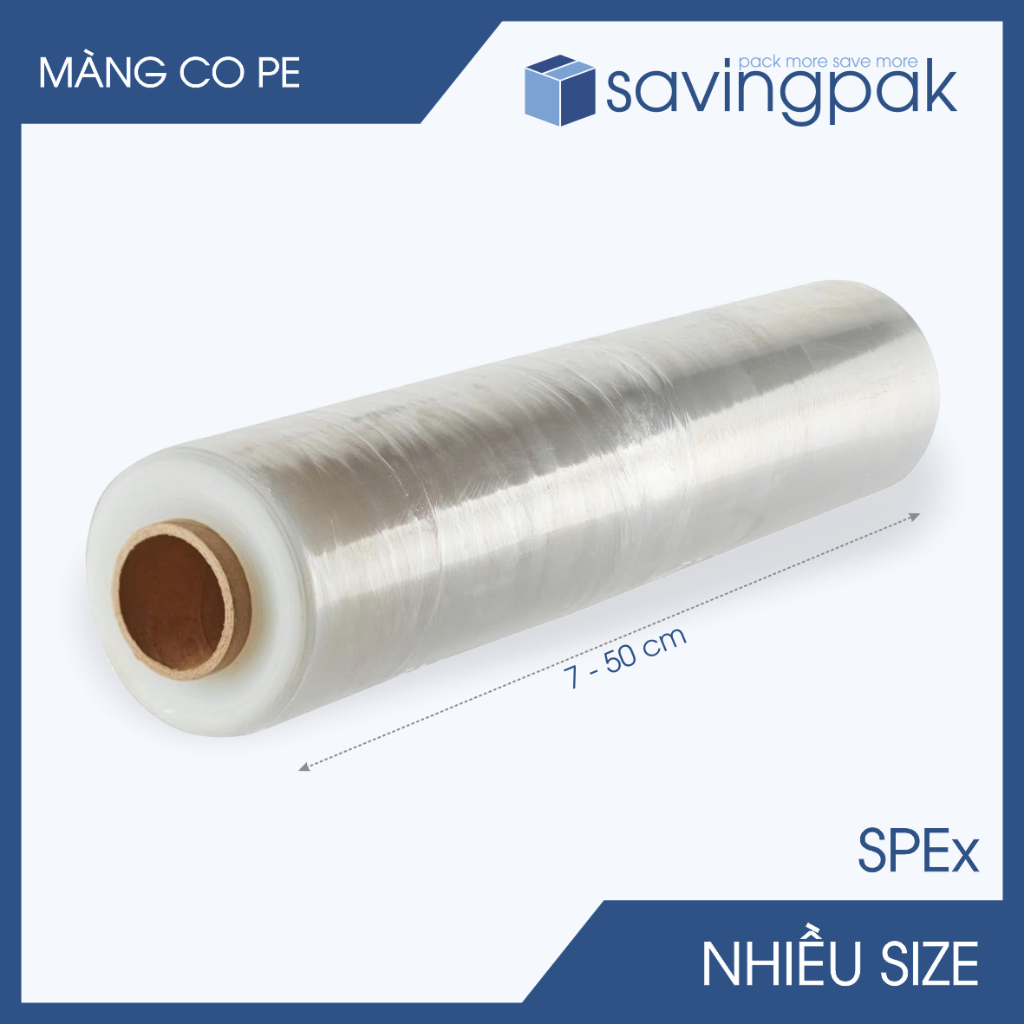 SPE1x - 1 cuộn màng co PE trong suốt - Size nhỏ trung - Cuộn màng bọc PE, màng chít quấn hàng