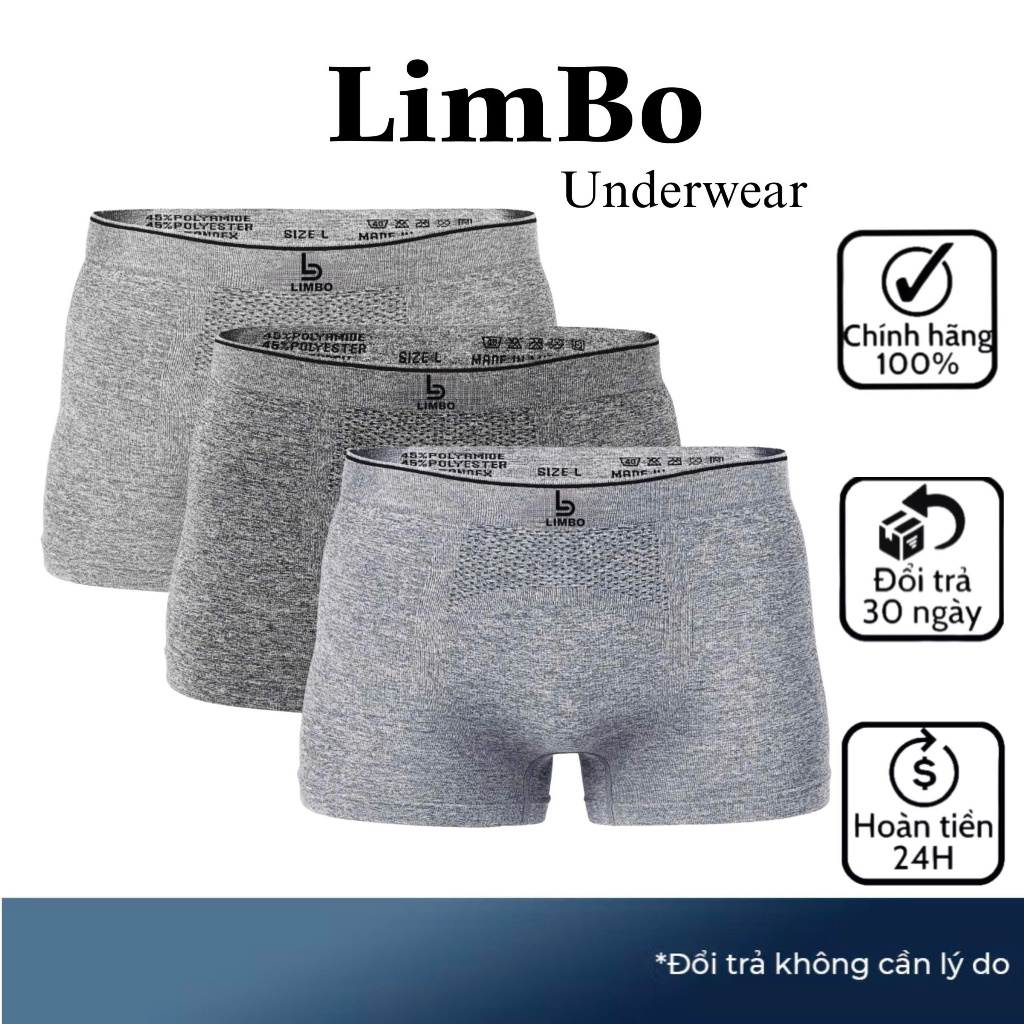 Combo 3 Quần Boxer dệt kim cao cấp, co giãn kháng khuẩn thấm hút mồ hôi Limbo