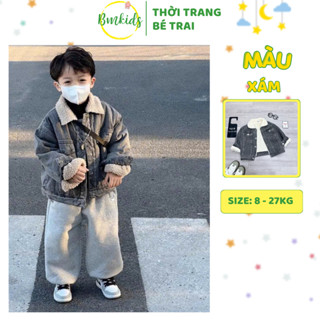 [M28] Áo khoác jean bé trai xám lót lông cao cấp BMKIDS áo khoác lót lông cho bé trai chất dày dặn ấm áp,cá tính
