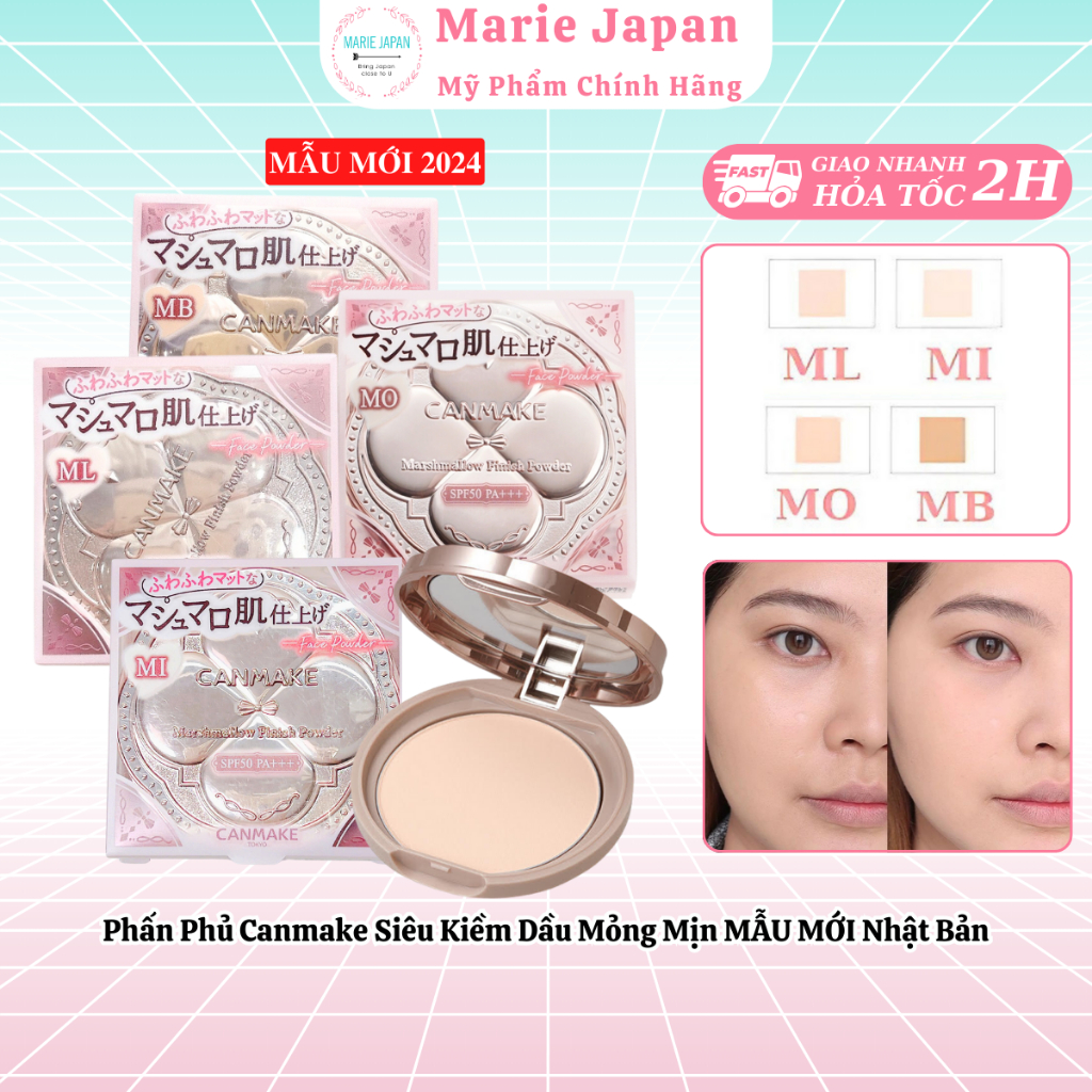 Phấn Phủ Canmake Marshmallow Finish Powder Siêu Kiềm Dầu Mỏng Mịn Chống Nắng MẪU MỚI Nhật Bản