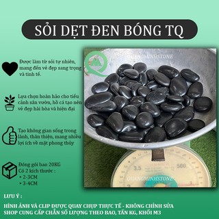 (Bao 20KG) Sỏi dẹt đen bóng nhập khẩu - Sỏi trang trí sân vườn cao cấp, sỏi nhập khảu, sỏi bóng