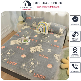 Bộ ga gối nỉ nhung sữa cao cấp loại 1, ga trải giường bọc đệm mềm mịn dành cho 4 mùa không rụng lông