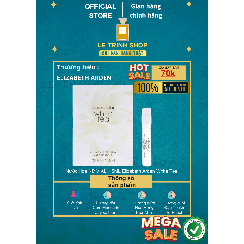 ELIZABETH ARDEN + VIAL Nước Hoa 2ML ELIZABETH ARDEN White Tea + Nước Hoa Nữ Chính Hãng Authentic 100