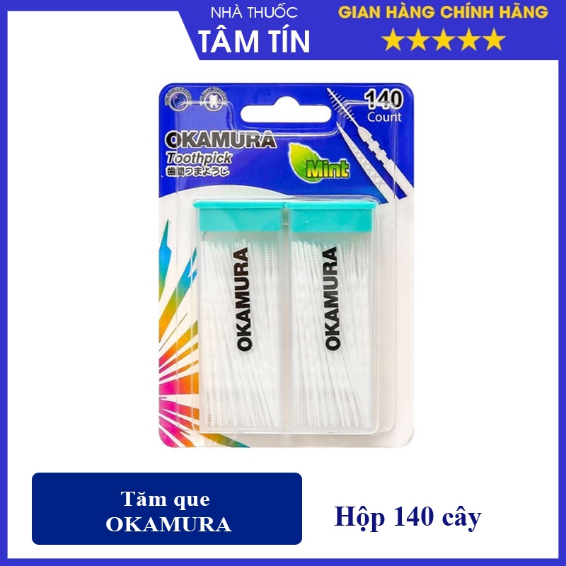 Tăm que nhựa nha khoa Okamura Nhật Bản vỉ 140 cây chuyên sử dụng cho răng niềng
