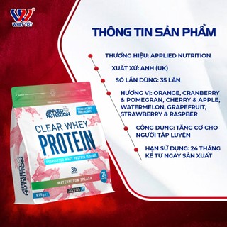 Applied Nutrition Clear Whey Protein 875g, khử 100% vị sữa, hỗ trợ tăng cơ giảm mỡ