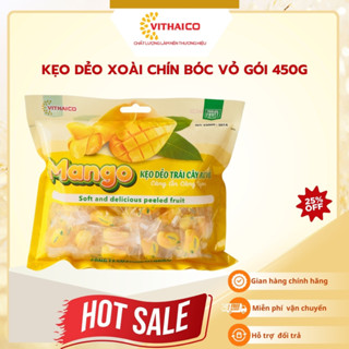 Kẹo dẻo cốt trái cây bóc vỏ xoài chín VITHAICO mềm mịn, dẻo thơm ngon vị xoài, kẹo dẻo trái cây lột vỏ gói 450g