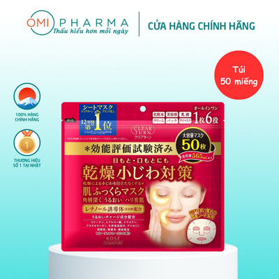 Mặt Nạ Dưỡng Ẩm Dành Cho Da Khô Thô Ráp Clear Turn Kose Nhật Bản 50 Miếng