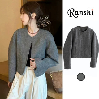 Áo Khoác Dạ Nữ RANSHI Áo Khoác Phối Viền Tay Dáng Ngắn Croptop Mùa Thu Đông T007