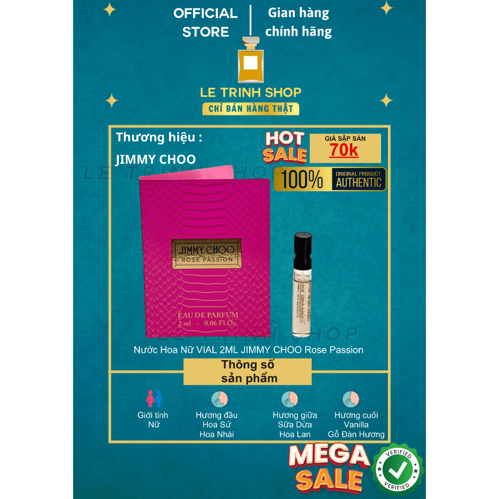 JIMMY CHOO + VIAL Nước Hoa 2ML JIMMY CHOO Rose Passion + Nước Hoa Nữ Chính Hãng Authentic 100%