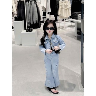  Set Bộ Jean 9 Quần Jean Áo Jean + Áo Trong Bộ Jean Cho Bé Gái Chất Bò Mềm Mịn Thoải Mái Cho Bé Gái Từ 8-35kg 