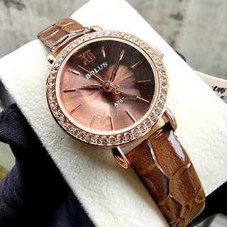 Đồng hồ nữ mặt nhỏ Bolun chính hãng dây da viền đá số vạch thời trang hàn quốc