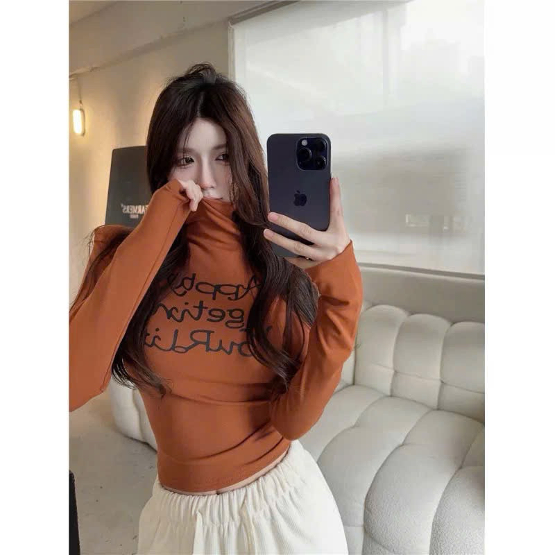 Áo thun kiểu croptop CỔ LỌ TAY DÀI  in chữ A GB đi chơi nhảy múa văn nghệ đi làm nữ - Thiên Yết | BigBuy360 - bigbuy360.vn