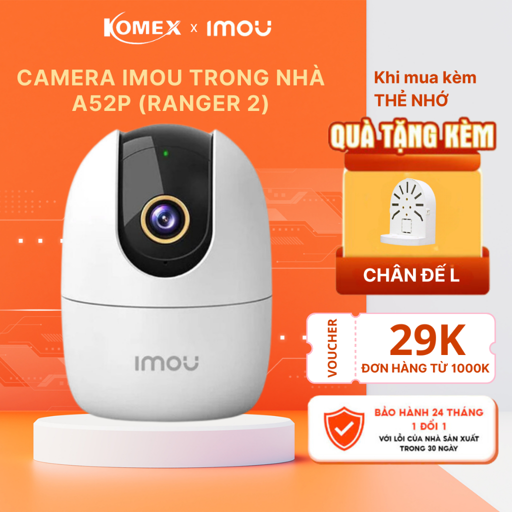 Camera IMOU trong nhà  A52P (Ranger 2, A1, A2 5MP 3K) đàm thoại 2 chiều, xoay 360 độ, hồng ngoại 10m
