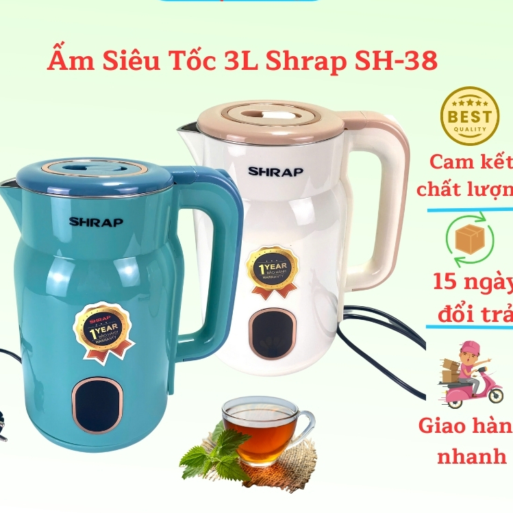 Ấm Siêu Tốc Sharp Mẫu Mới SH 38, Dung Tích 2,5L Tự Ngăt Khi Sôi Bảo Hành 6 Tháng