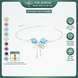Vòng tay bạc nữ TLEE bạc 925 mix hạt đá đôi phong thủy Tự Nhiên và charm bi bóng treo nơ xinh xắn TLEE JEWELRY LT0231
