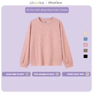 Áo thun nữ dài tay Andie Choobe vải thun tăm dáng rộng cổ tròn tay bo basic A108