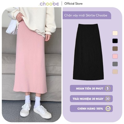 Chân váy Choobe midi bút chì nữ len lông dáng dài skirt kiểu xẻ tà tôn dáng đứng form CV25