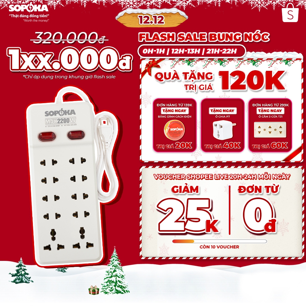 Ổ Cắm Điện Đa Năng Thông Minh 10Y Sopoka 10 Lỗ Có Công Tắc Dây Dài 2M 4M 6M Chống Nước Chống Giật An Toàn Khi Đi Du Lịch