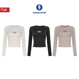 Áo thun nữ Long-sleeved Top Calem.Club FORM NHỎ dài tay in Marque vải len tăm thỏ ôm body