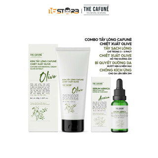Combo Kem Tẩy Lông Olive và Serum Ức Chế Mọc Lông Arnica Cafuné triệt lông cho vùng kín, bikini, chân, tay, nách 100ml