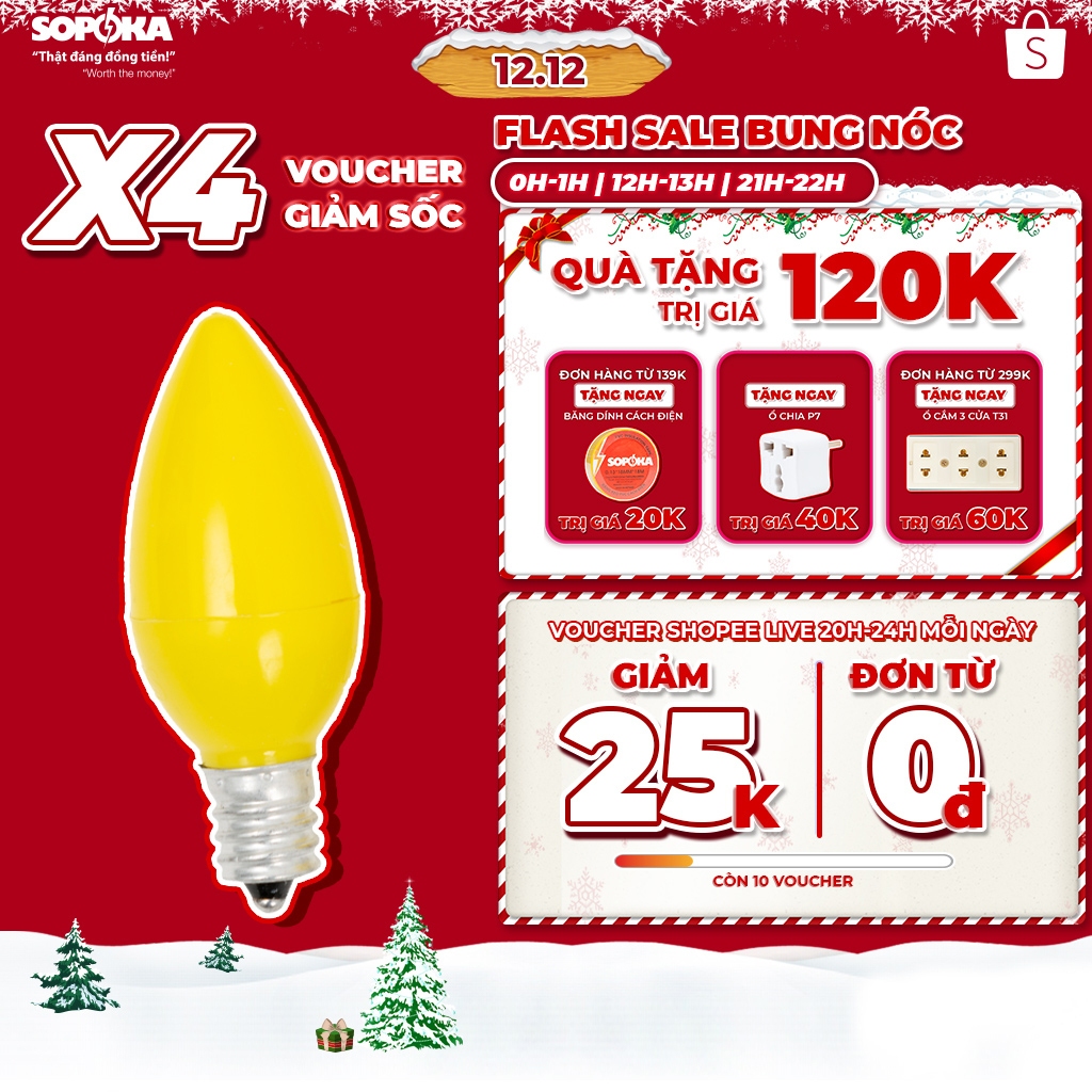 Bóng Đèn Led Quả Nhót Sopoka Đui E12 Công Suất 0.8W Qn 4 Màu Bảo Hành 2 Năm
