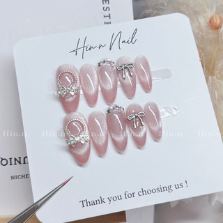 Nailbox thạch hồng mắt mèo đính charm đá H180