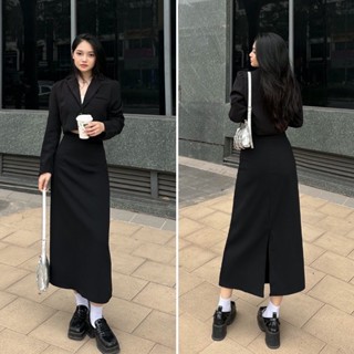  Chân váy dài Midi dáng suông chữ A xẻ tà sau đơn giản tôn dáng đi học đi làm đi chơi 