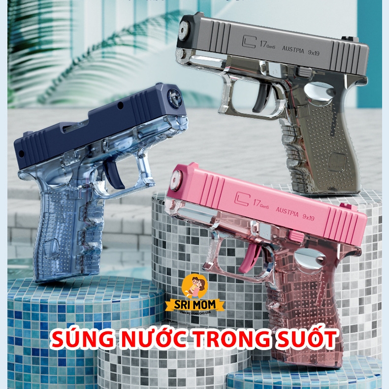 Đồ chơi súng phun nước trong suốt M1911 cơ tay đồ chơi mùa hè dành cho bé vận động ngoài trời