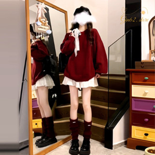  Set váy đỏ khoét vai Áo hoodi kiểu nữ thắt nơ mix vớ chân váy voan tầng siêu xinh cho dịp tết noel Gin62 G176 
