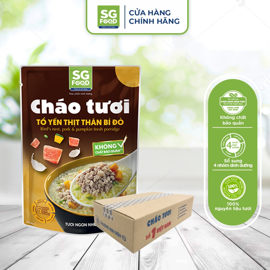  Thùng 30 gói cháo tươi ăn liền tổ yến thịt thăn bí đỏ SG Food 