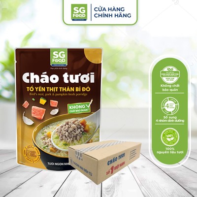 Thùng 30 gói cháo tươi ăn liền tổ yến thịt thăn bí đỏ SG Food
