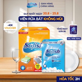 Viên Rửa Bát Sofish- Viên Rửa Máy Rửa Chén Hộp 50 Viên + Muối Sofish Làm Mềm Nước 1Kg Chuyên Dùng Cho Máy Rửa Bát
