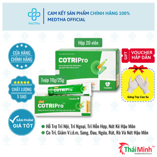  Cotripro Gel - Gel Bôi Trĩ Táo Bón Giải Nhiệt Dịu Mát Săn Se Da  Hộp 20 Viên Tuýp 10g 25g  