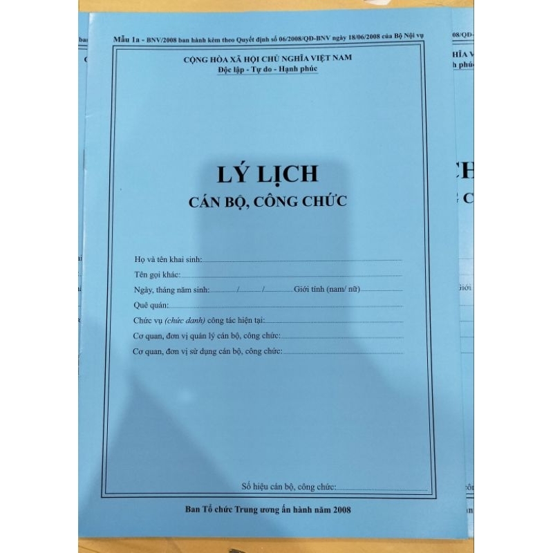 Lý lịch cán bộ công chức 2008 (6 quyển)
