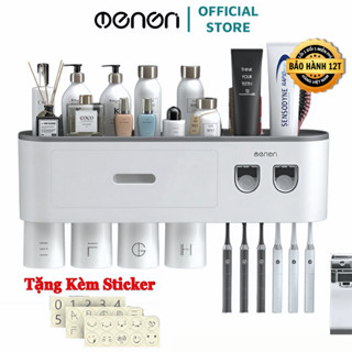 Bộ Nhả Kem Đánh Răng Tự Động OENON - Kệ Treo Bàn Chải Lắp Đặt Dán Tường Gạch Men Kèm Cốc Hút Nam Châm